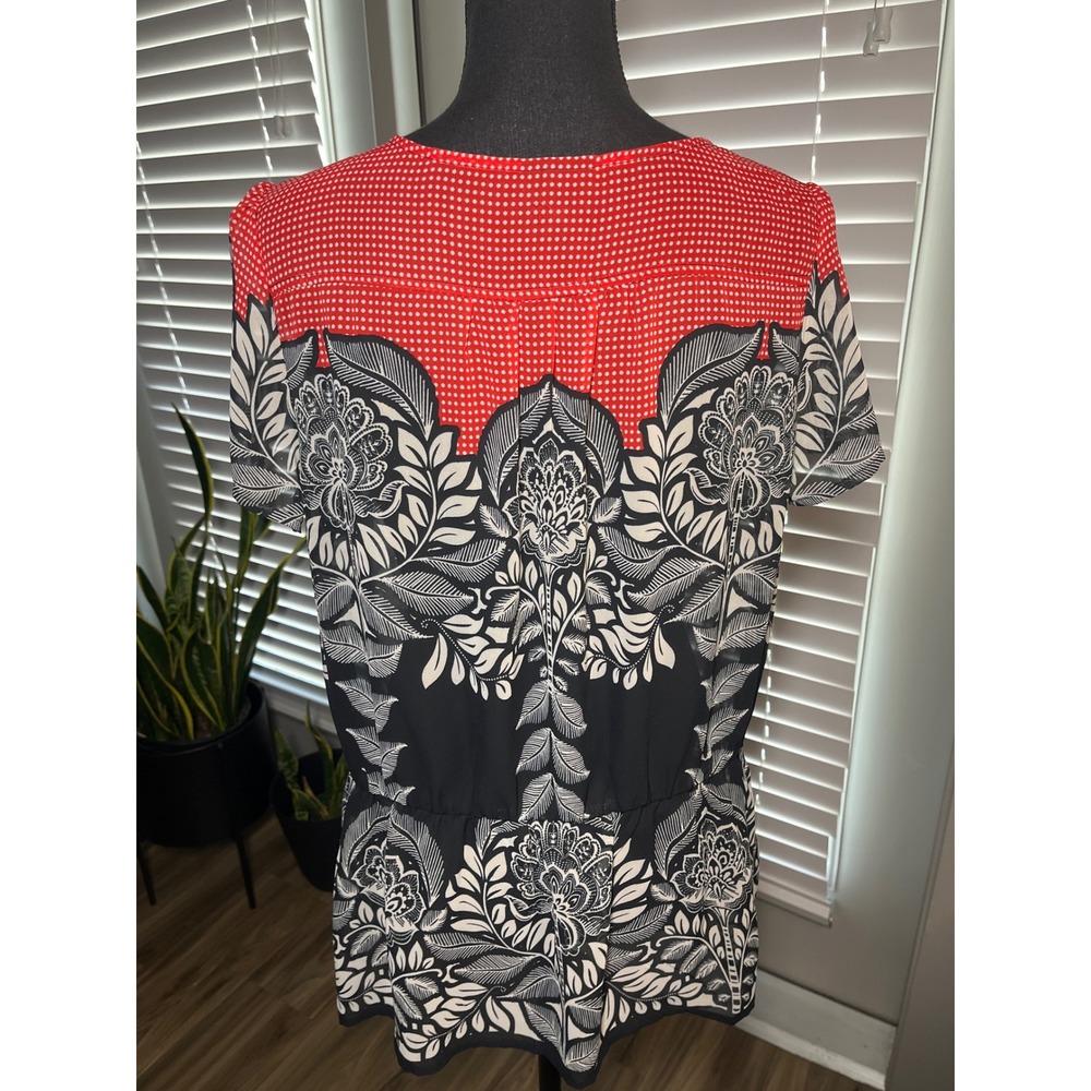 Missimo Boho Peasant Top Large Black White Floral Red Mixed Print Sheer - Picture 4 of 9